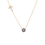 Suzanne Evil Eye Side Cross Necklace