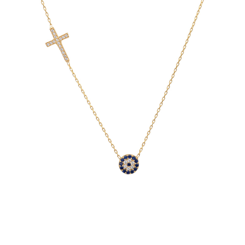 Suzanne Evil Eye Side Cross Necklace