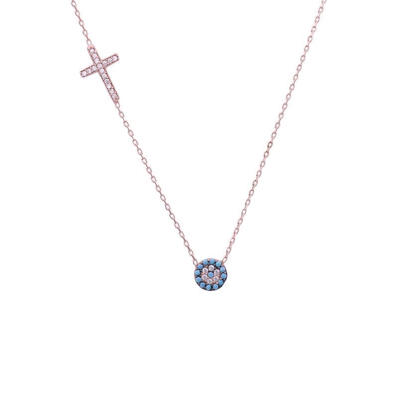 Sonia Turquoise Evil Eye Side Cross Necklace