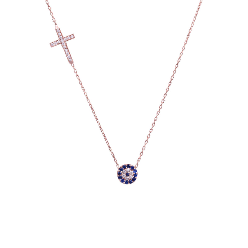 Suzanne Evil Eye Side Cross Necklace