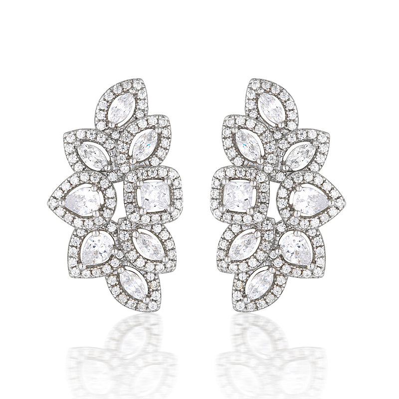 Alyssa Crystal Floral Earrings in Silver