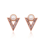 Cassandra Crystal & Pearl Triangle Earrings Rose Gold