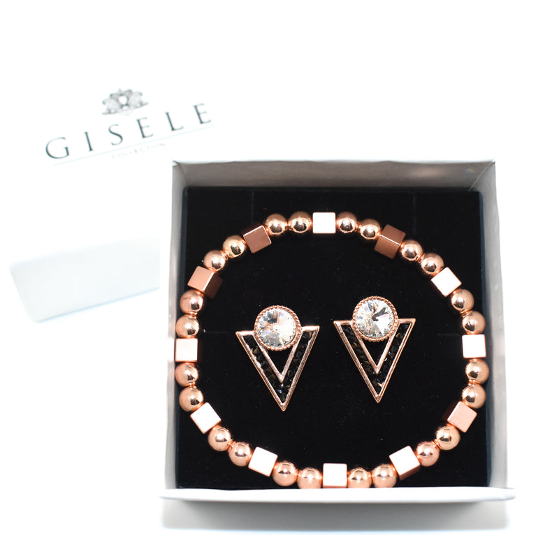 Alegra Black Crystal Triangle Earrings & Bracelet Gift Set