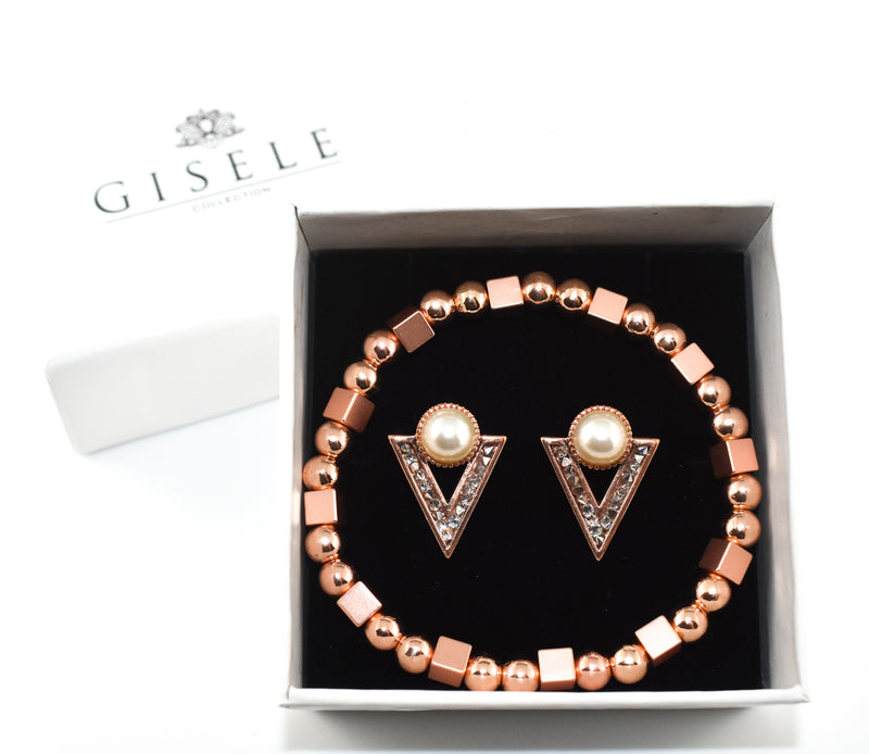 Layla Pearl Triangle Earrings & Bracelet Gift Set