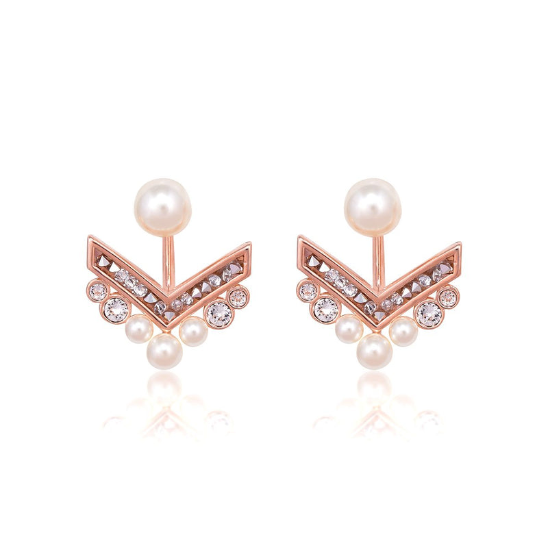 Isabella Crystal & Pearl Triangle Earrings Rose Gold