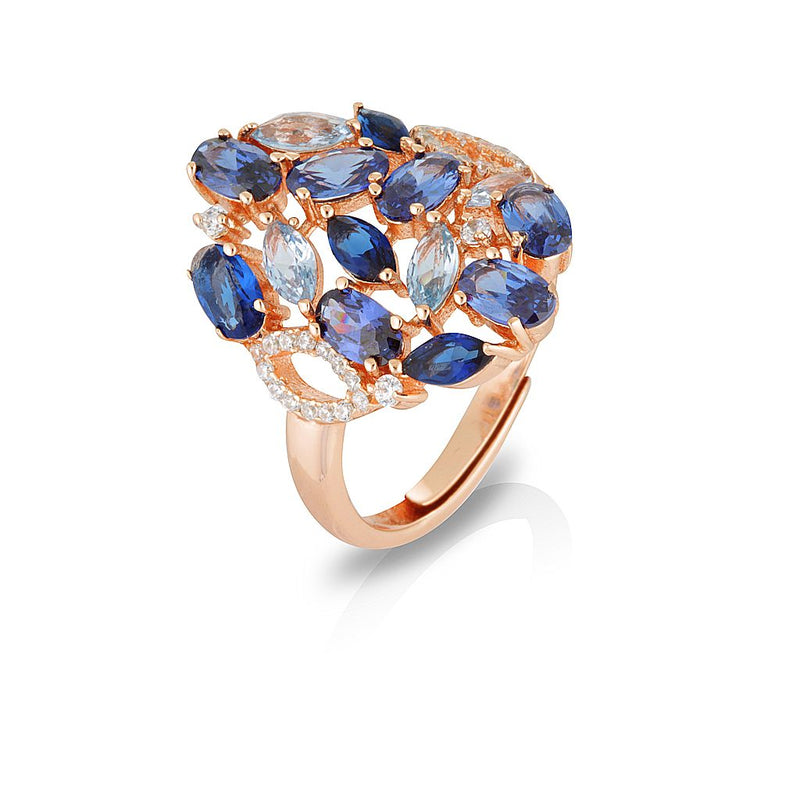 Joelle Adjustable Blue Crystal Rose Gold Ring