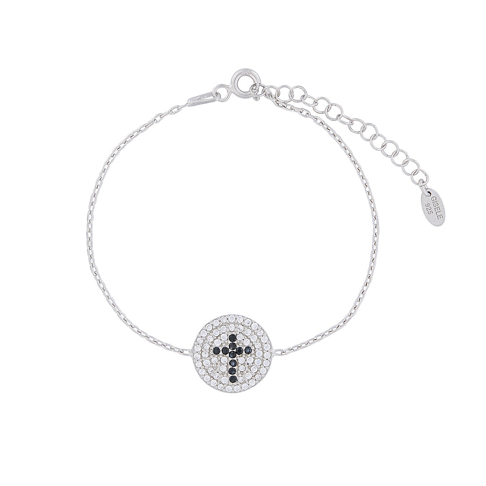 Bianca Black Cross Disc Bracelet - Gisele Collection Silver