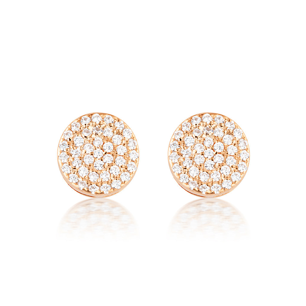 Zarra Circle Disc Crystal Stud Earrings - Gisele Collection Rose Gold