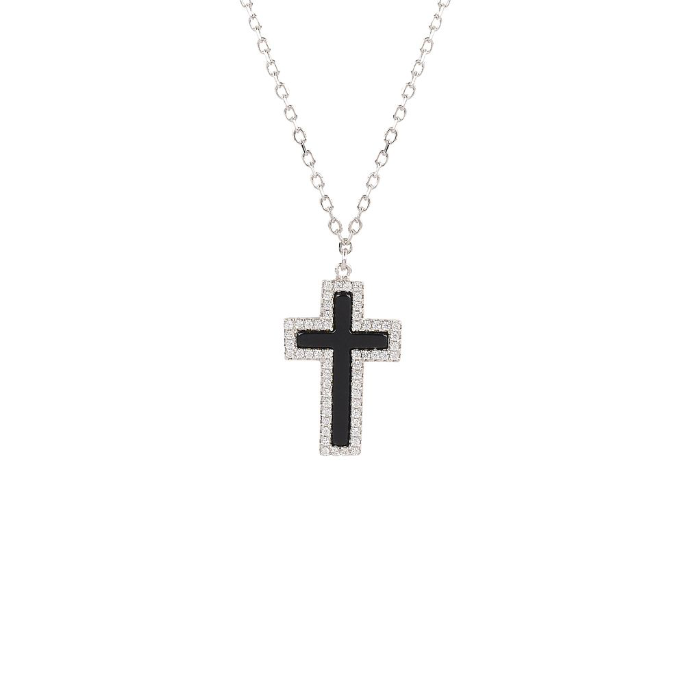 Aria Black Cross Necklace - Gisele Collection Silver